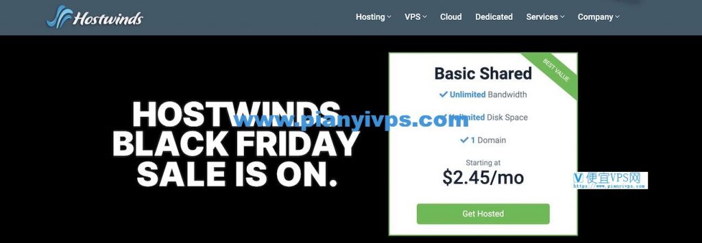 2019 Hostwinds 黑五优惠：管理型 VPS + 虚拟主机 35 折促销，月付 $2.45 起